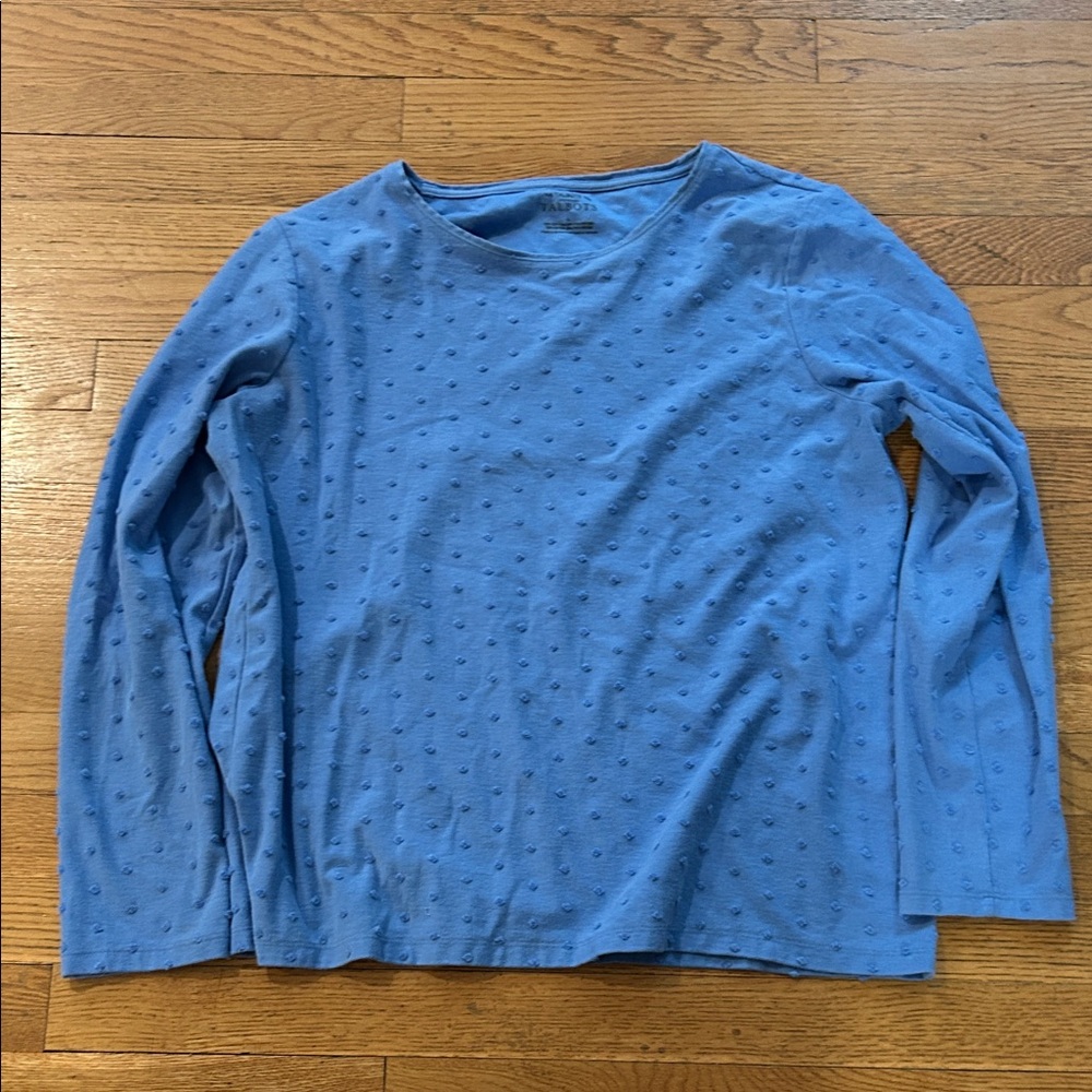 Talbots Light Blue Dot Knit Long Sleeve Tee